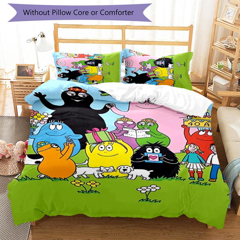 Barbapapa 3pcs Bedding Set Duvet Cover Closure Includes 1 Duvet Cover & 2 Pillowcases for All Seasons Bedroom Home Dorm Decor