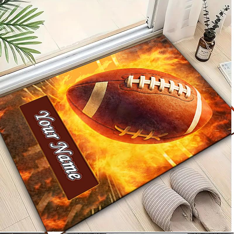 1PC Custom Name Football Fire Theme Floor Mat Ideal for Living Room, Game Rooms, Office, Bedroom, Office Floor Mat , Floor Mats for Home