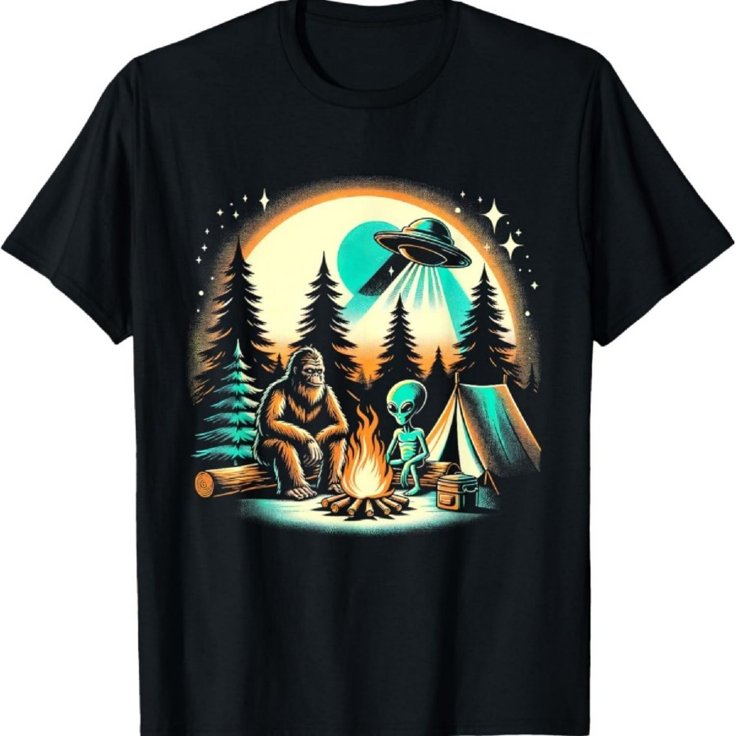 

Funny Bigfoot & Alien UFO Camping Outdoor Adventures Hiking T-Shirt XXXXXL різнокольоровий