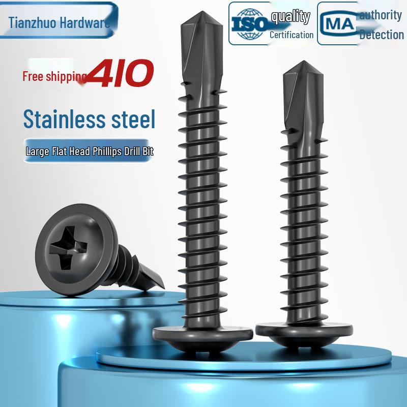 Black Phillips Flat Head Self-Tapping Screws with Washer, 410 Stainless Steel, 4.2M-4.8 Size.