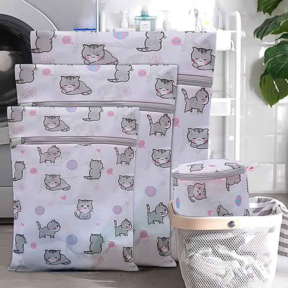 Printed Cat Mesh Laundry Bag For Protecting Underwear And Bras From Deformation - Thick Machine Washable Mesh Bag