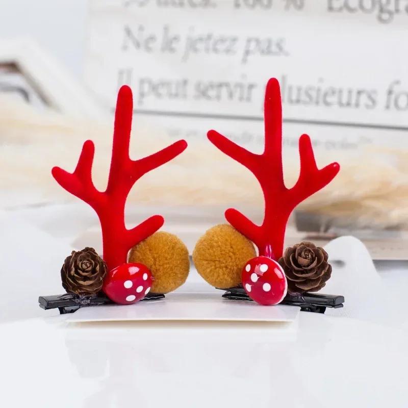 2pcs Christmas Hairpin Cute Antler Deer Ear Hair Clips Santa Claus Snowman Barrettes for Girls Headwear Women Hair Accessories