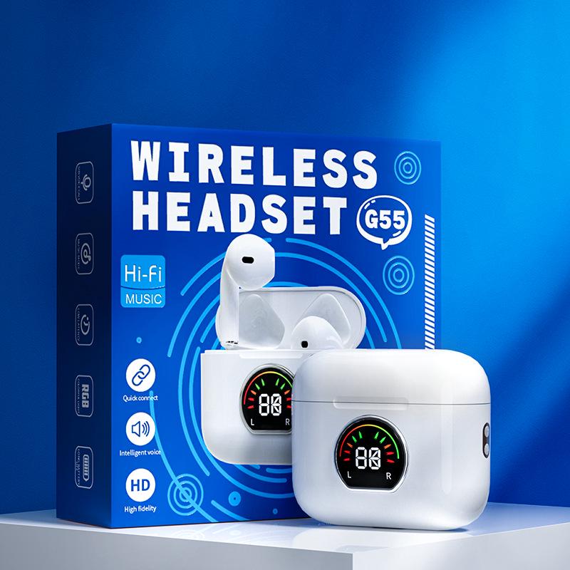 G55 Wireless Bluetooth Earbuds: TWS5.3, Low Power, Long Battery Life, Sports Design
