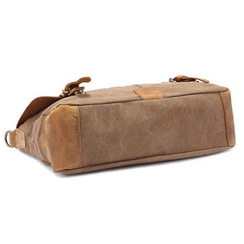 Luxury Briefcase Shoulder Crossbody Military Canvas + Genuine Leather Messenger Patchwork School Bag