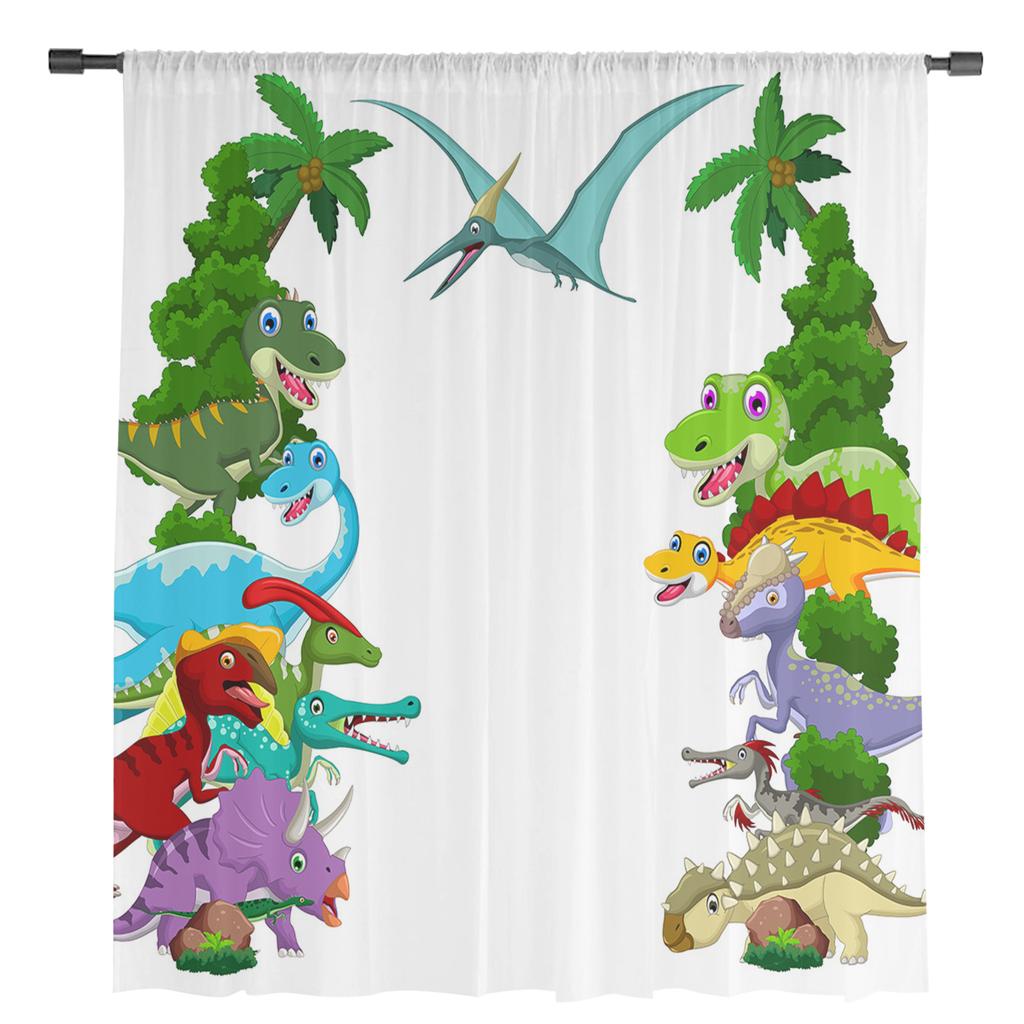 Grove Dinosaure Arbre de Coco Rideaux Modernes en Voile pour Salon Chambre Maison Cuisine Fenêtre Rideaux Transparents