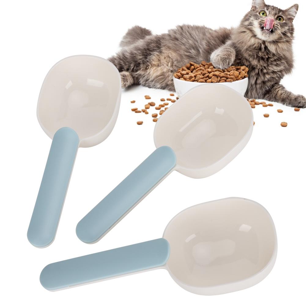 3Pcs High Strength Plastic Pet Food Scoop Cat Dog Feeding Spoon with Handle Clip for Pet Supplies(WhiteBlue )