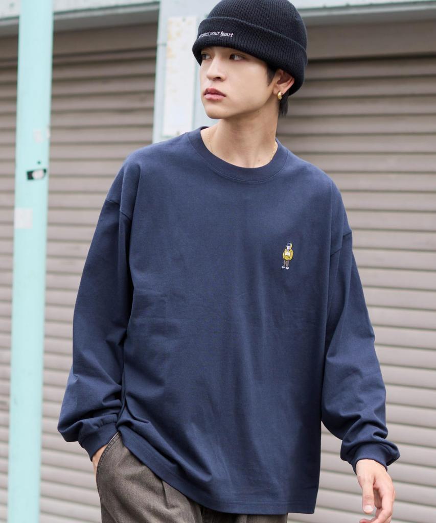 WEGO Long Sleeve with a BENDAVIS Perfect for Fall and and Size Navy Men's T-Shirt, Custom-Made One-Point Design, Winter, Streetwear, Gifts, M,