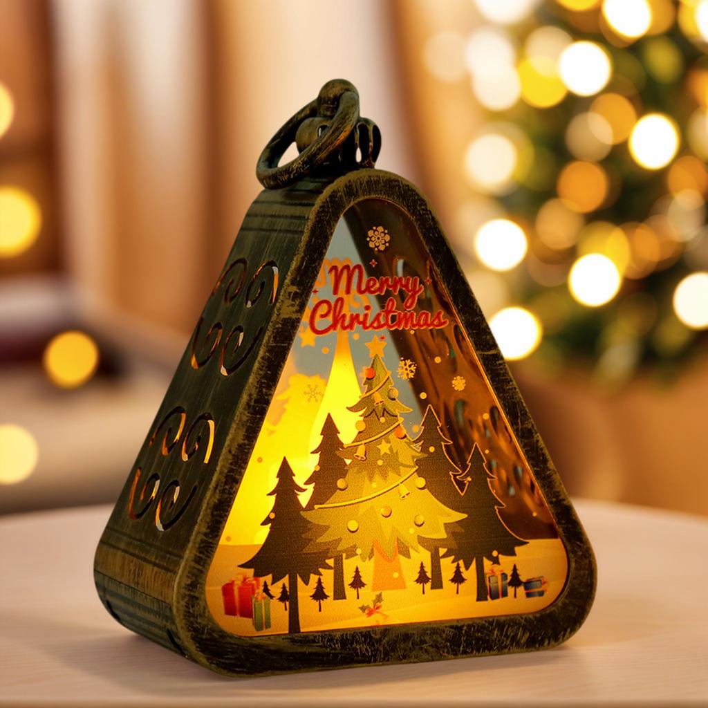 Mini Christmas LED Triangle Lantern Santa Claus Snowman Festival Lamp Bedside NightLight Xmas Holiday Table Decor Ornaments Gift
