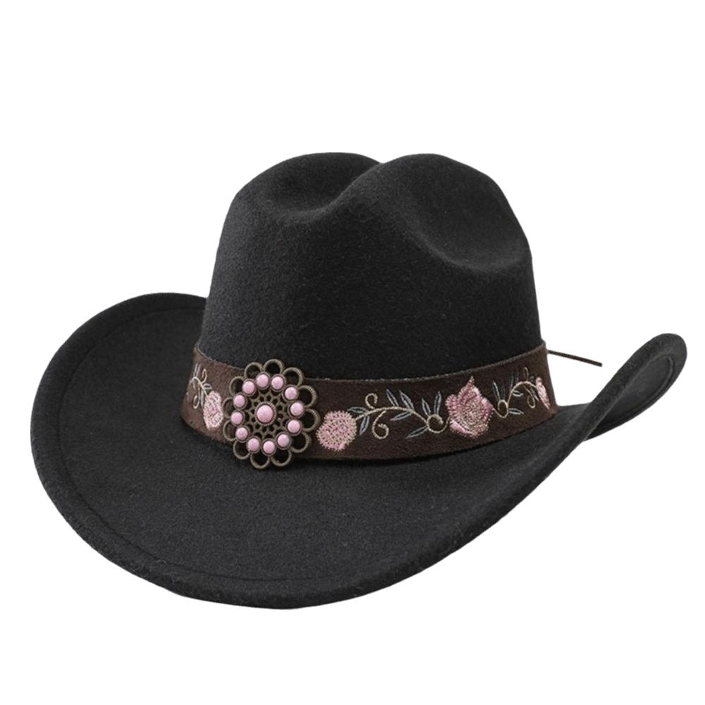 Weicher Fedora Hut mit Blumenstickerei Sonnenhut Vintage Filz Western Cowboyhut Reise Outdoor