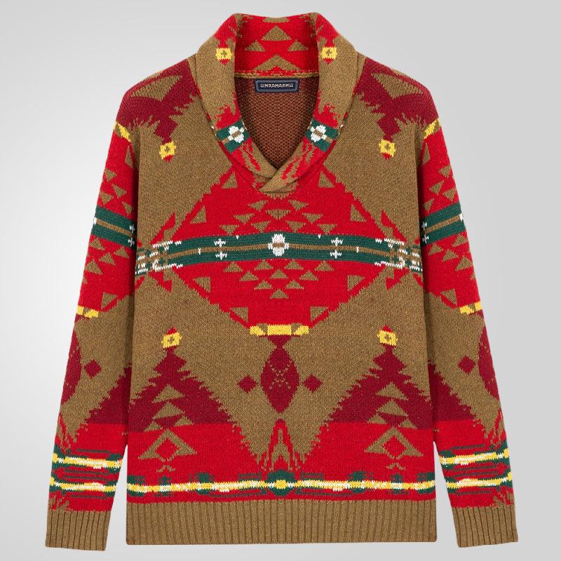 Herren-Pullover mit langen Ärmeln und Schalkragen, lockere Passform, lässig, weich, warm, grob gestrickt, Herbst/Winter, V-Ausschnitt, Strickoberteile, Pullover für Männer