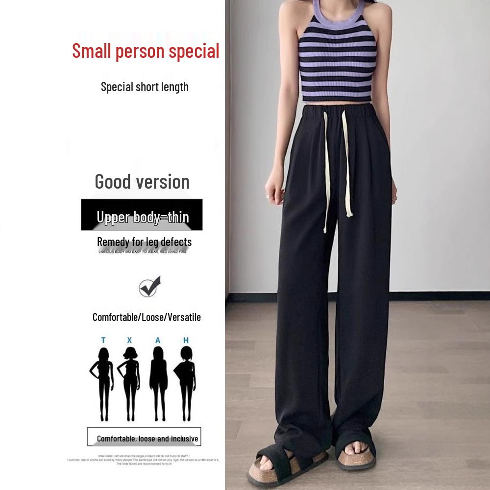 Petite Women's High-Waisted Drapey Drawstring Wide-Leg Summer Pants – 145