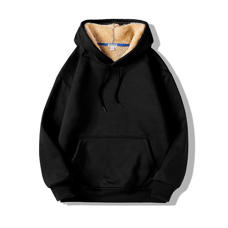 

Women s Autumn and Winter Plus Velvet Thick Hooded Sweatshirt Solid Color Loose Long Sleeved Top XXS чёрный