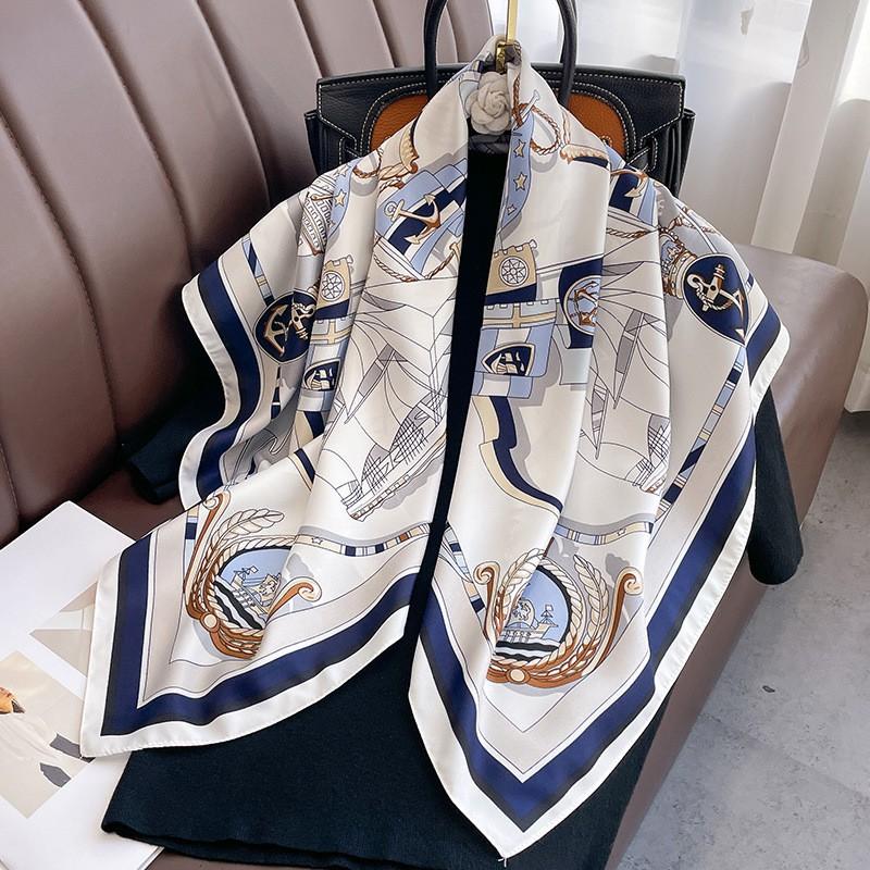 Lightweight 90x90cm Square Scarf Women Navy Style Sun Protection Silk-Like Feel Wear Chic Versatile Accessory