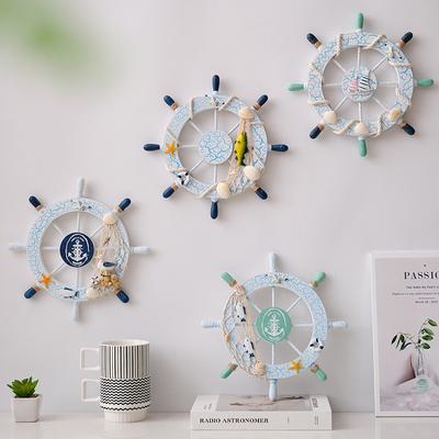 Mediterranean Ship Rudder Decoration Nautical Boat Wheel Helm Wooden Craft Home Living Room Decoration Accessories