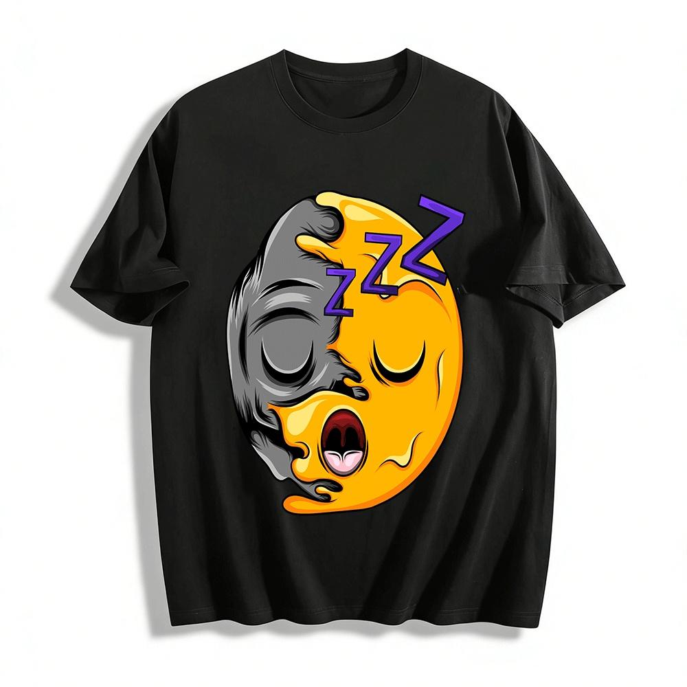 

Melting Sleepy Emoji Print Casual Top For Men And Women Pure cotton T-shirt XXS