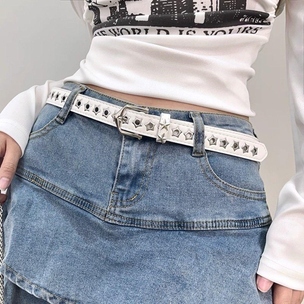 Star Eyelets Y2K Star Waist Belts Metal Buckle Girls Rivet Waistband Women's Jeans Belt  Hip Hop