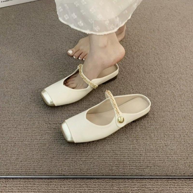 Fashion Trend Brand Design Slides Shoes Summer New Closed Toe Slippers Outer Wear Ladies Fashion Slip On Mules Shoes Flats Beach Sandals