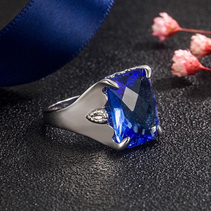 2026 Business Blue Crystal Men's Ring European and American Diamond Sapphire Ring Ring Jewelry