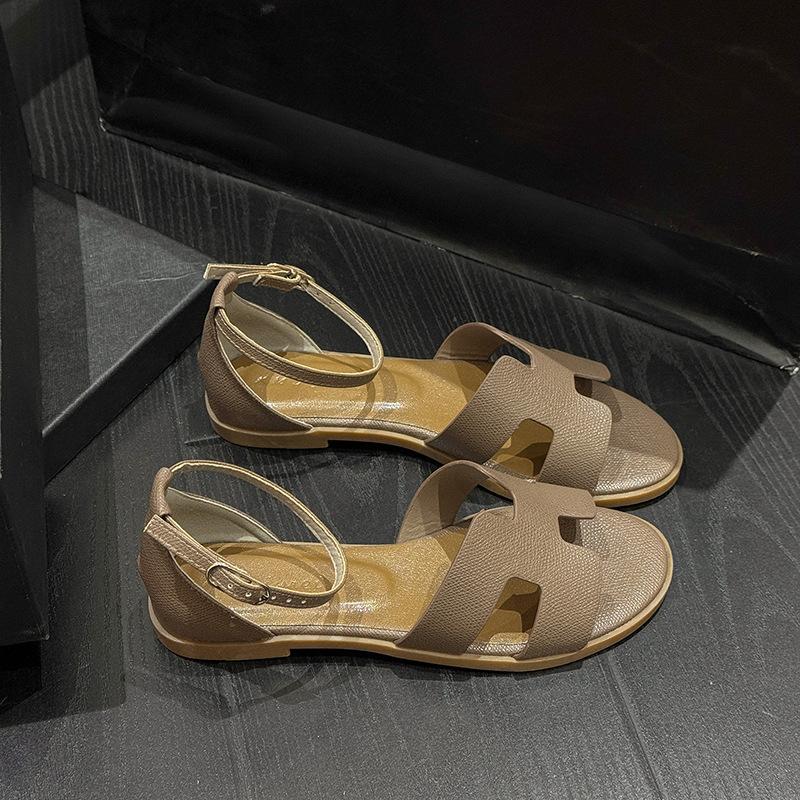 

Босоножки Женские Лето 2025 Новые Узкие Женские Уличные На Плоской Подошве Студенческие Пляжные Римские Туфли Универсальный Сказочный Ветер 39 хаки