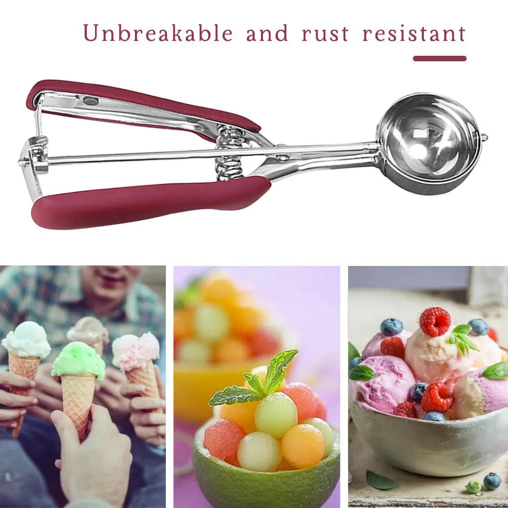 Stainless Steel Ice Cream Spoon 3/4/5cm 1pc Multifunctional Fruit Potato Mash Scoop with Spring Handle Kitchen Tool VIE LENTE