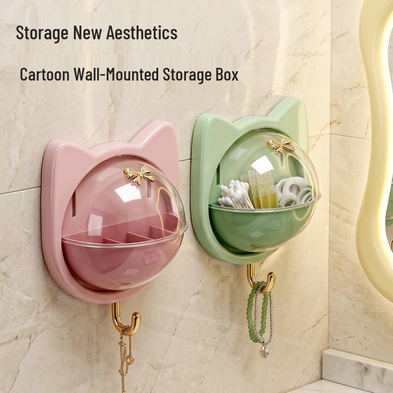 Wall-Mounted Flip-Top Clear Skincare Storage Box, Dustproof & Punch-Free
