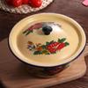 Vintage Enamelware Basin with Lid Soup Salad Serving Pot Household Enamel Bowls  Popcorn