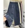 Women Casual Wide Leg Pants Elastic Waist Ruffle Hem Cropped Pants