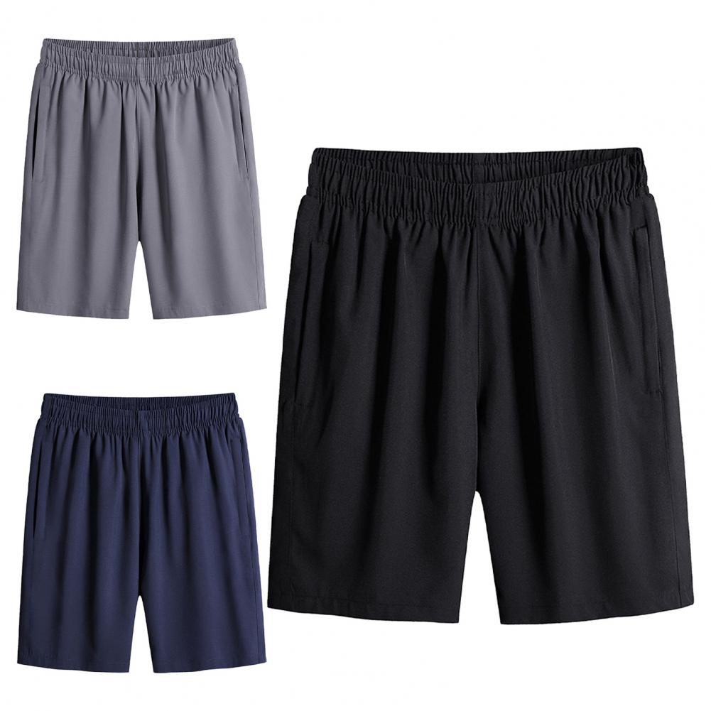 Men Summer Sport Shorts Loose Wide Leg Elastic Waist Deep Crotch Thin Side Pockets Solid Color Men Knee Length Short Pants Baske