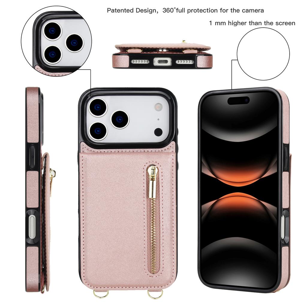 Crossbody Zipper Cards Solt Wallet Flip Leather Case For iPhone 17 Pro Max 16 Plus 15 14 13 12 11 Long Lanyard Bag Book Cover
