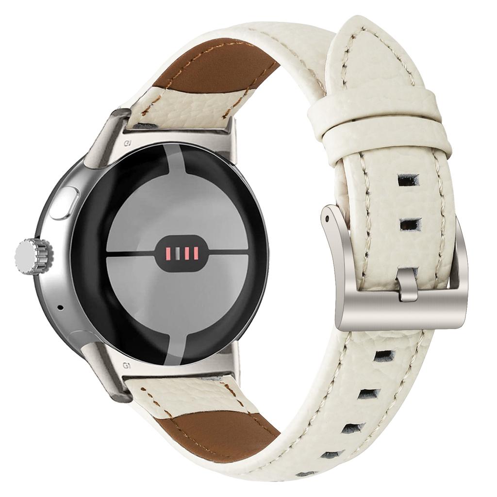 Litchi Textured Genuine Cow Leather Strap with Electroplated Buckle for Google Pixel Watch 4/3/2/Watch 41mm Pointed-End Watch Band