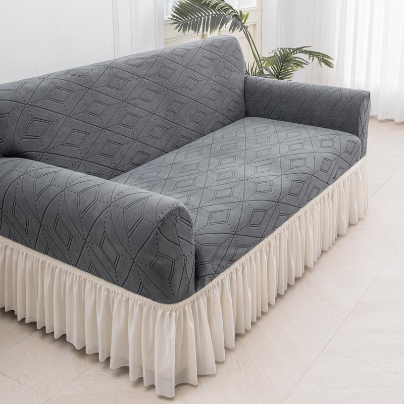 

Однотонный толстый жаккардовый чехол на диван с эластичной юбкой-протектором для 1/2/3/4-местного дивана для защиты мебели в гостиной 1Seater 90-140cm темно серый