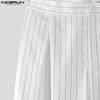 INCERUN Men Casual Zipper Waist Striped Long Straight Pants Pants Trousers