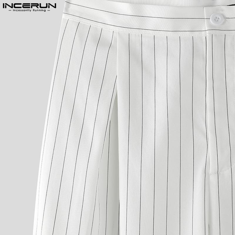 INCERUN Men Casual Zipper Waist Striped Long Straight Pants Pants Trousers