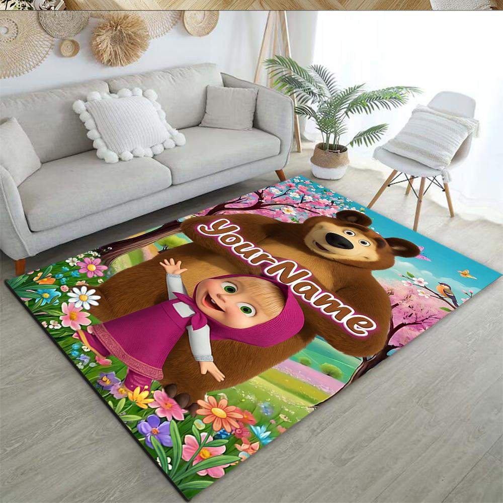 Masha Bear Customizable Name Floor Mat Design for Game Room Balcony Decorate Room Dormitory Antislip Carpet Office Home Decor Spiritual Gift