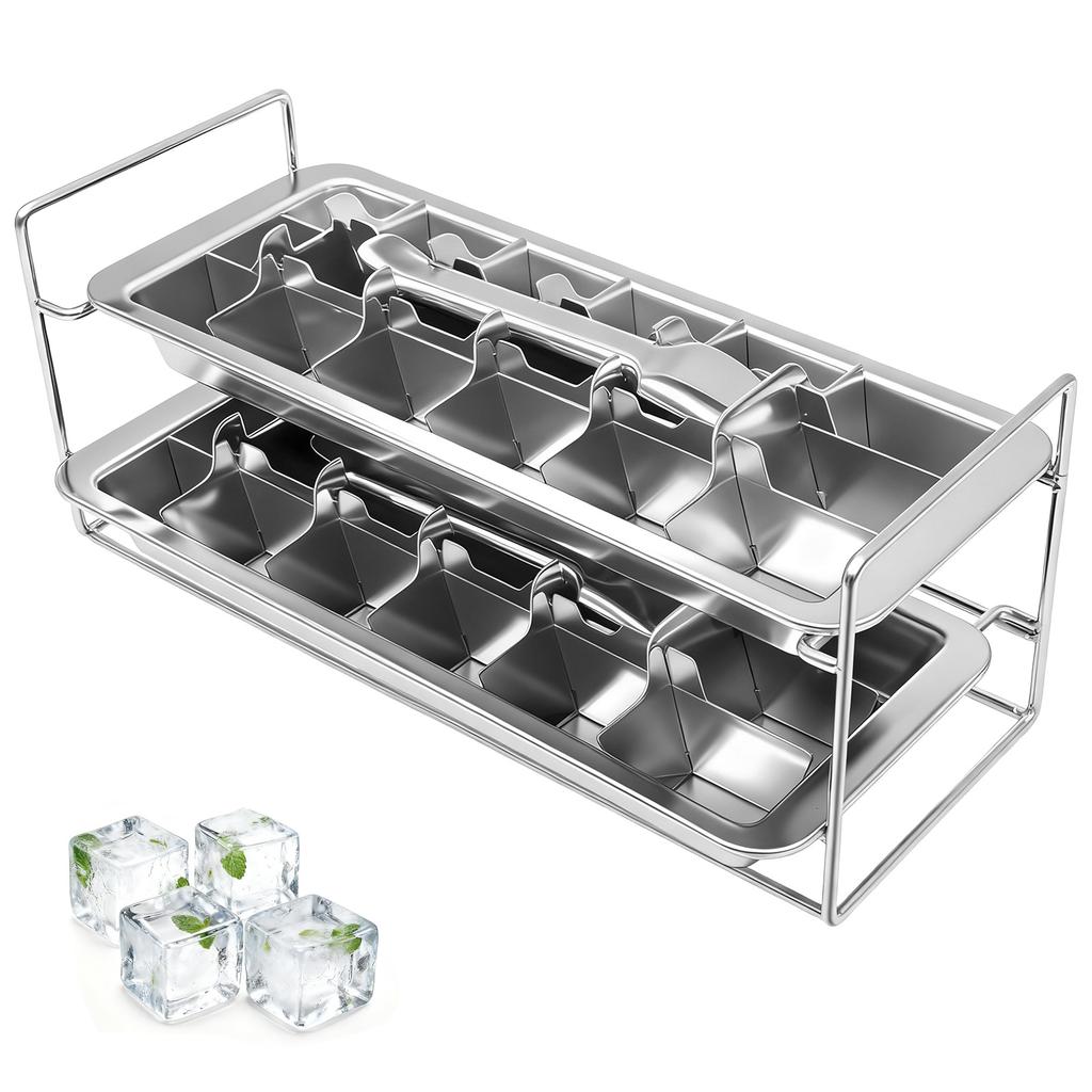 2 Layer 36 Slot Stainless Steel Ice Cube Tray Removable Ice Cube Maker Mold for Cocktail, Coffee Fruit Juice Drink