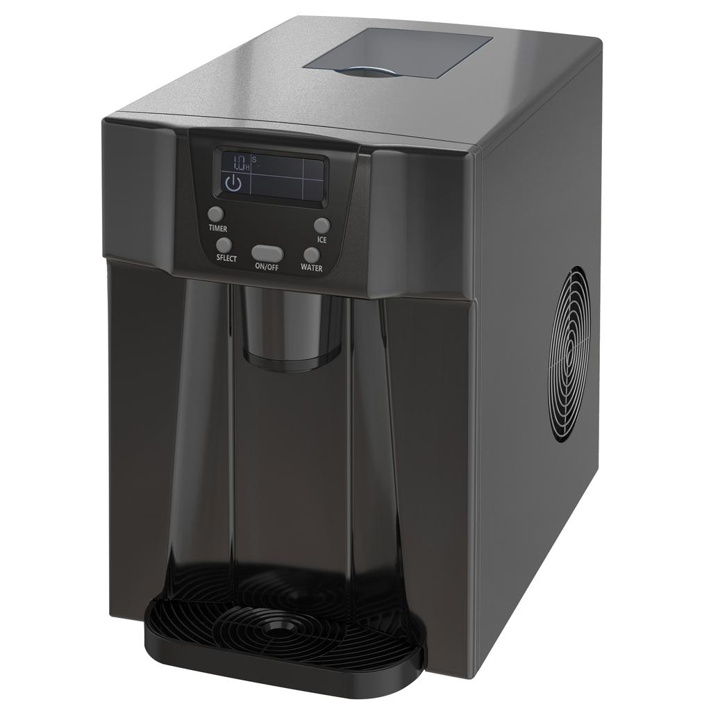 Ice Maker with Water Dispenser, Ice Maker, 12kg In 24h, 9 Ice Cubes In 6-10 Minutes, 25.2x38.9x36.3cm, Black