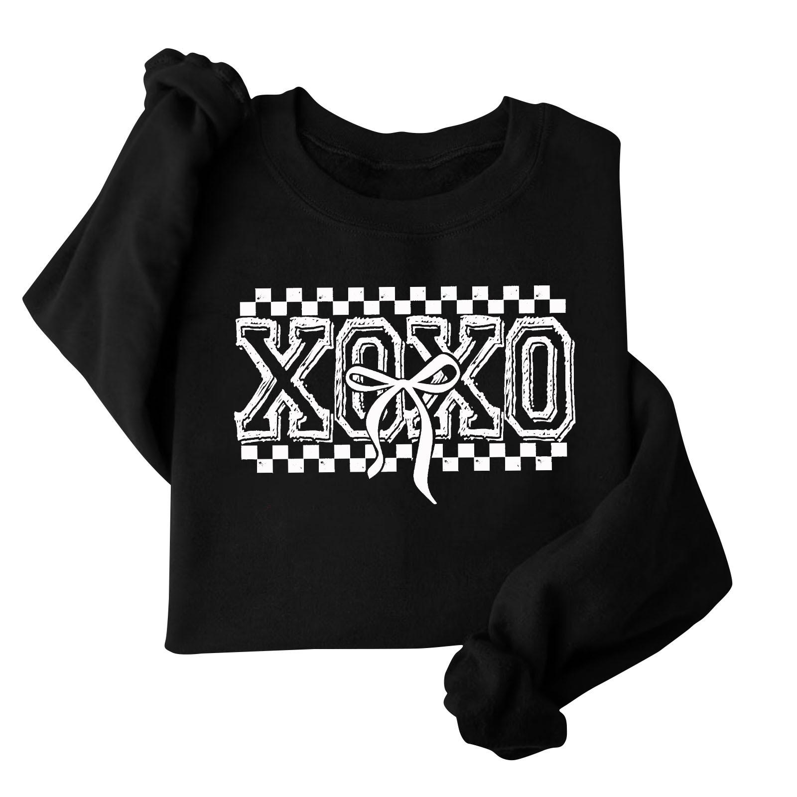 Женская модная свободная толстовка с длинным рукавом и круглым вырезом с принтом ко Дню святого Валентина L чёрный 1573₽