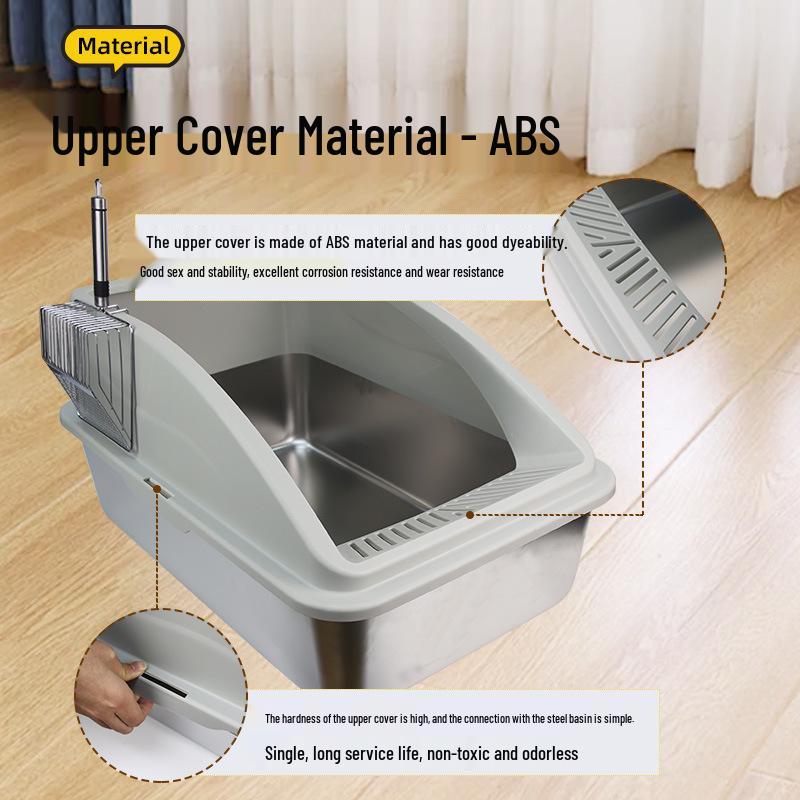 Stainless Steel Extra Large Cat Litter Box with Elevated Slope