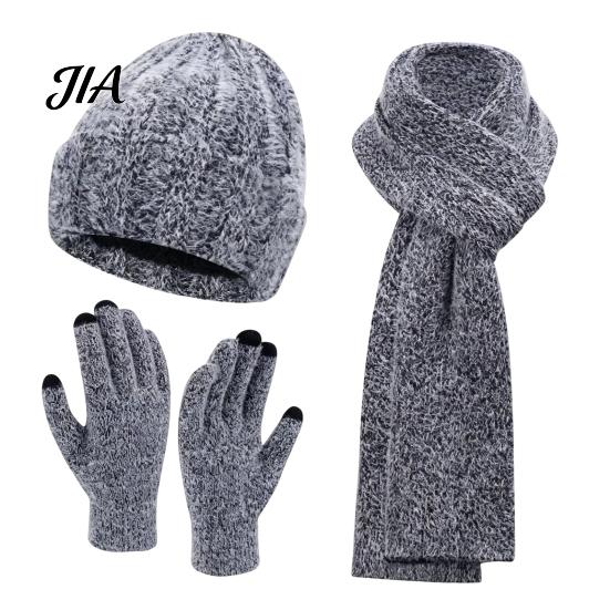 Unisex Stretchy Knit Hat Winter Scarf Gloves Set for Women, Warm Knitted Hat, Touch Holiday Gift Friends And Family Screen Gloves, 71 Inch Scarf, Cozy
