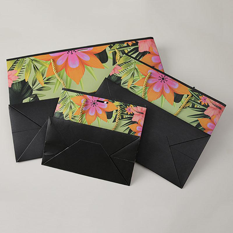 WTEMPO Elegant Floral Gift Handbags with Ribbon Bow Paper Bags with Handles for Flowers Dolls Gifts Simple Shopping Bags Universal Packaging Bags