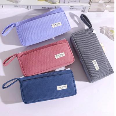 Corduroy Pencil Case Large Capacity Double-Layer Pencil Pouch for Middle School Office Cosmetic Bag Multi-Purpose Stationery Organizer for Pens Makeup