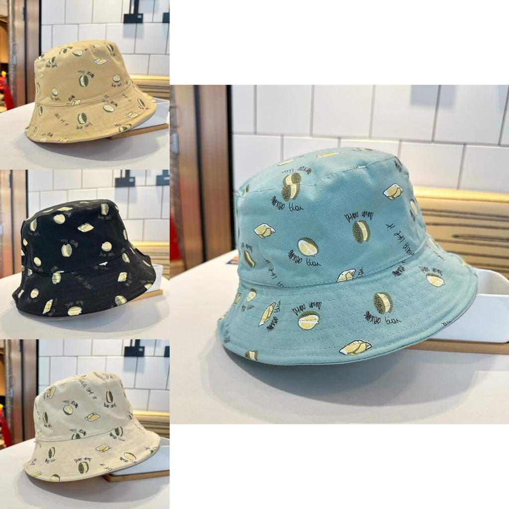 Stylish Korean Durian Embroidered Double-sided Fisherman Hat For Women Spring/summer Sun Protection Bucket Hat