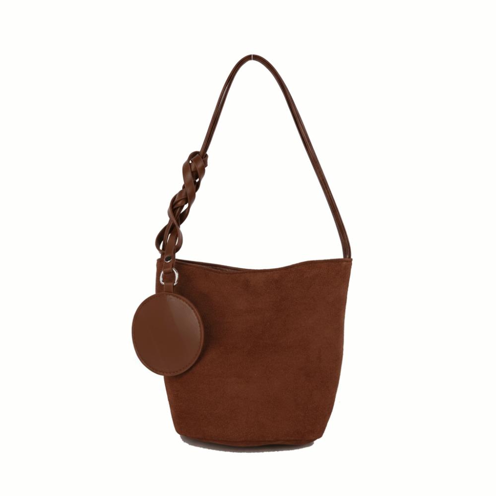 Fashion Solid Color Suede Bucket Bags Large Capacity Buckle Underarm Bag Phone Handbags Women