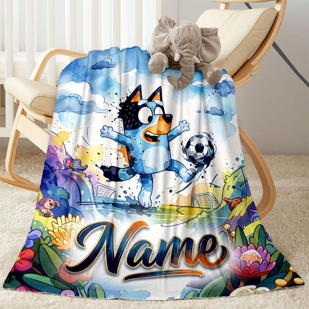 Bluey Soccer Adventure Customize Text Blanket Cozy Customizable Blanket Comfortable Great for Bedding Couch Sofa Office Chair Four Seasons Universal