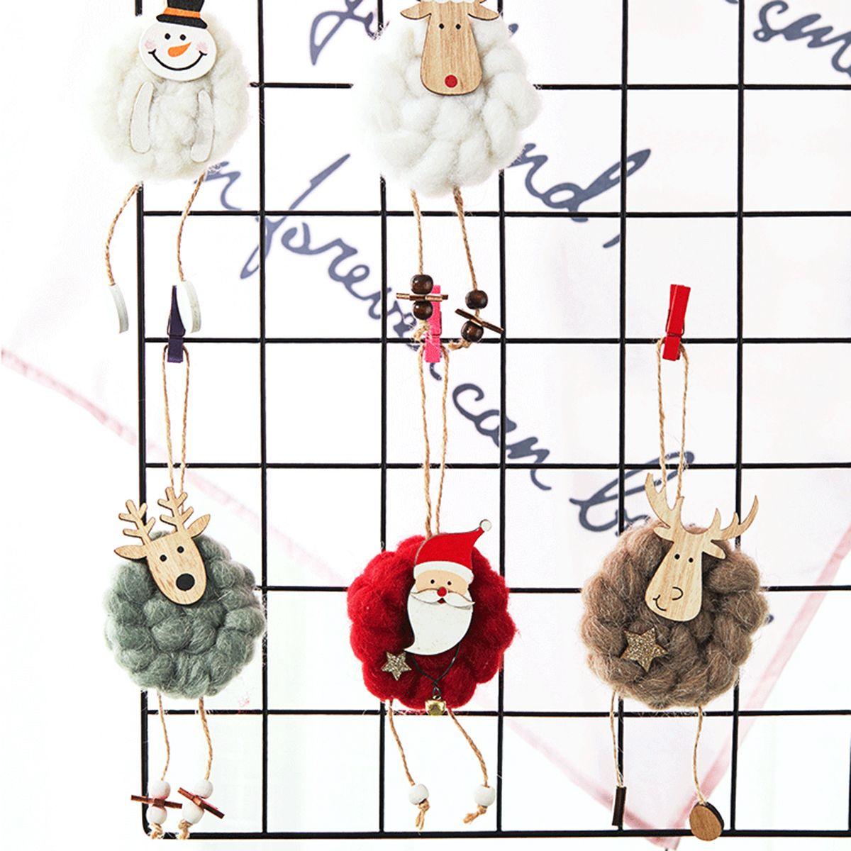 

Deer Santa Claus Antler Wool Felt Ornaments Christmas Tree Decoration Wooden Elk Hanging Pendant Snowman