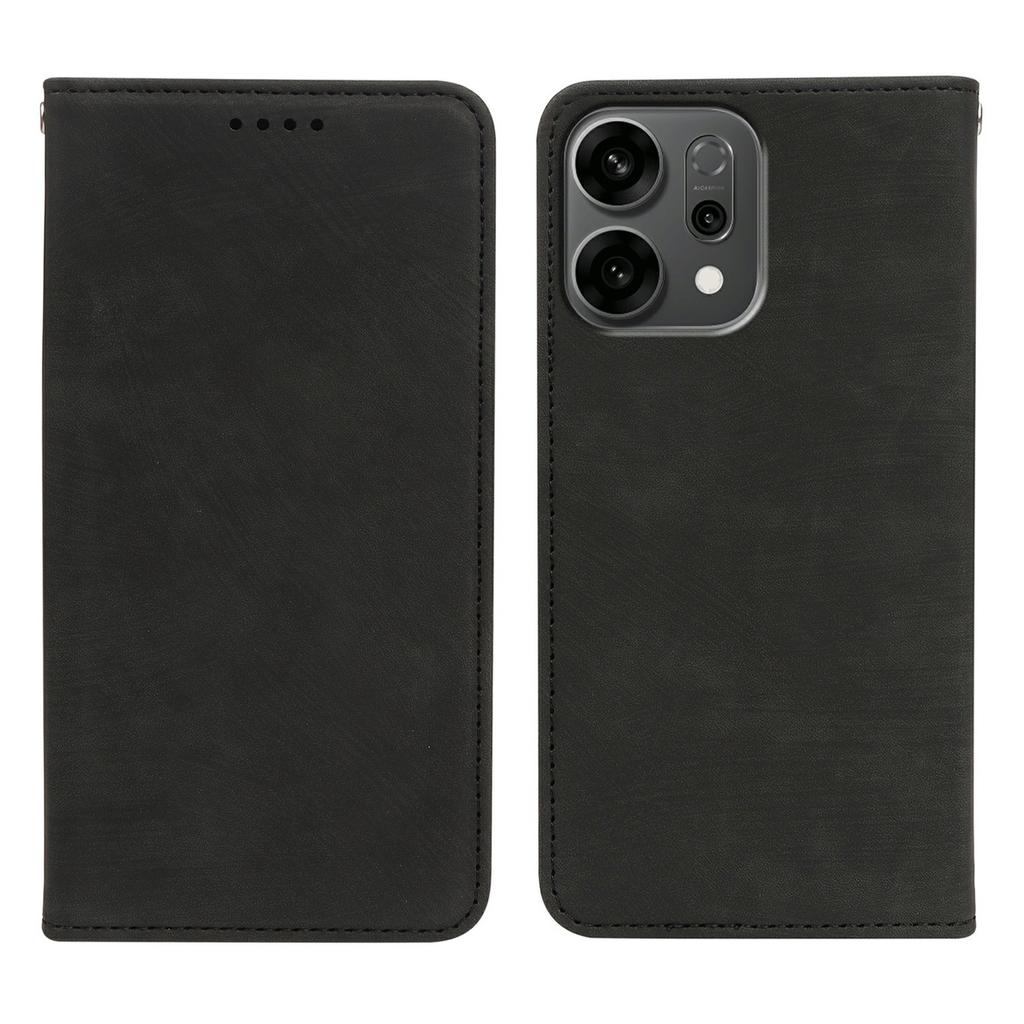 For Oppo Reno14 5G (Global) Case Strong Magnetic Leather Wallet Phone Cover with Striped Texture