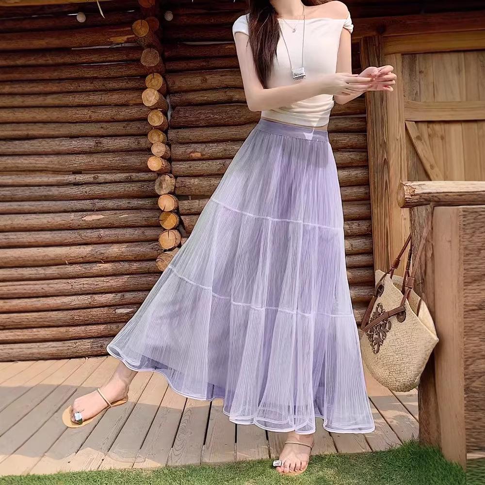 Jupe Midi Patchwork Élastique à la Taille Douce Style Coréen Grande Taille pour Femme Printemps/Été 2026
