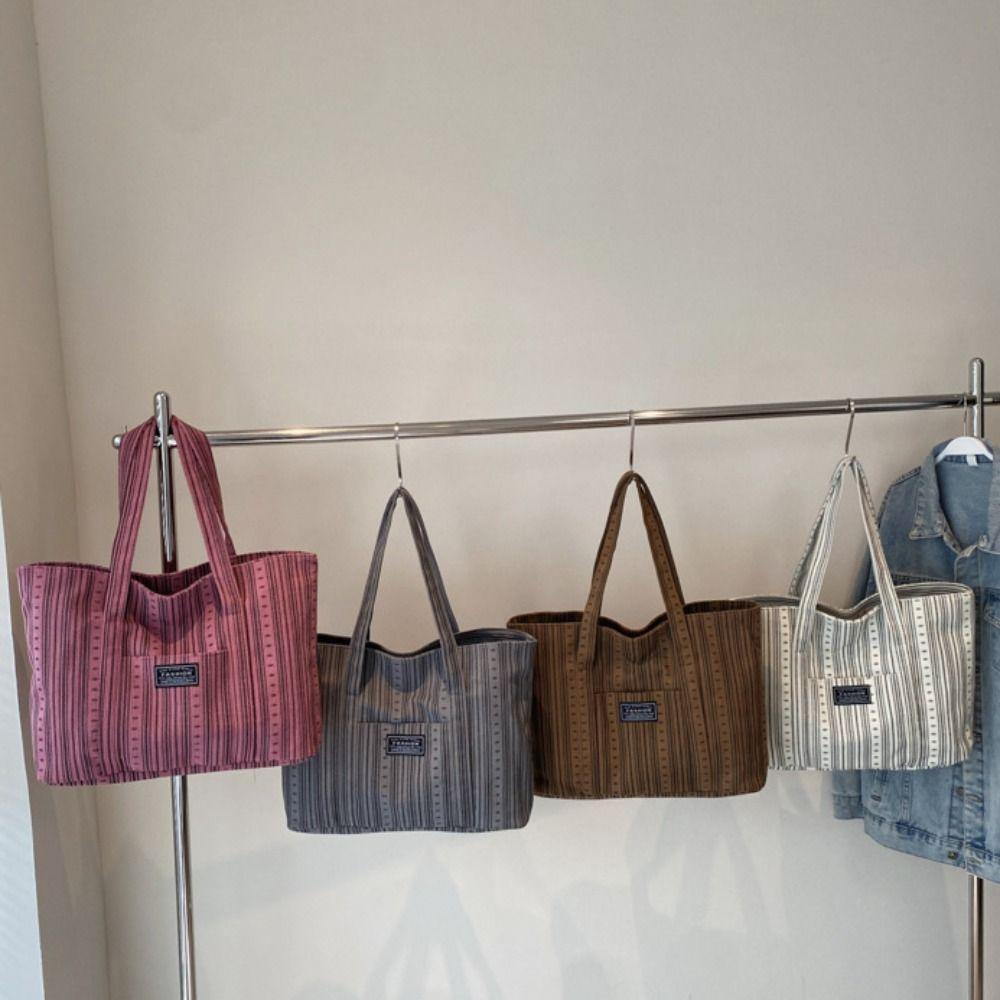 Large Capacity Canvas Tote Bag Minority Design Stripe Handbag Fashionable Mommy Bag  Travel