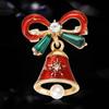 Christmas Fashion Enamel Bell Brooches for Women Rhinestone Bow Decoration Pins Event Party New Year Gifts Jewelry Accessories