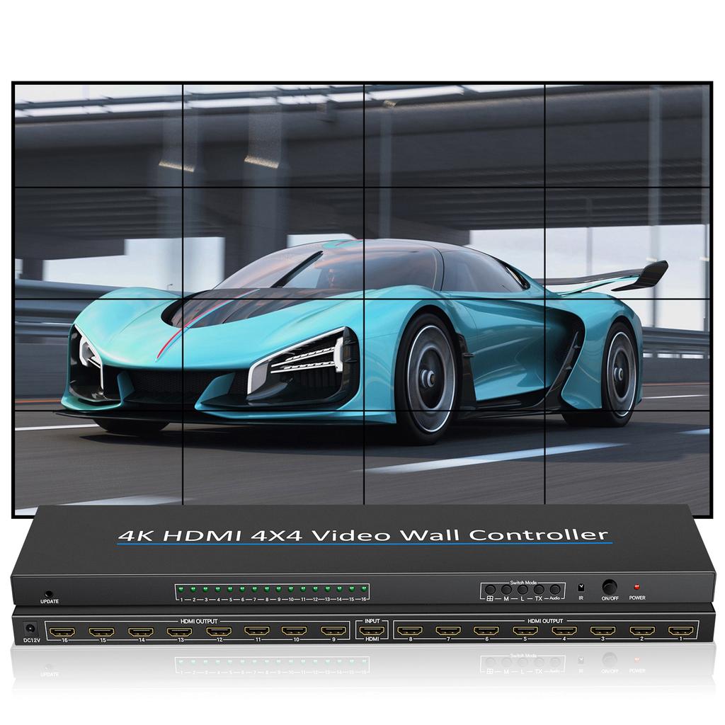 Video Duvar Kontrol Cihazı 4K Uyumlu HDMI 4X4 2x2 Uyumlu 1 HDMI Girişi ve 16 HDMI Çıkışı